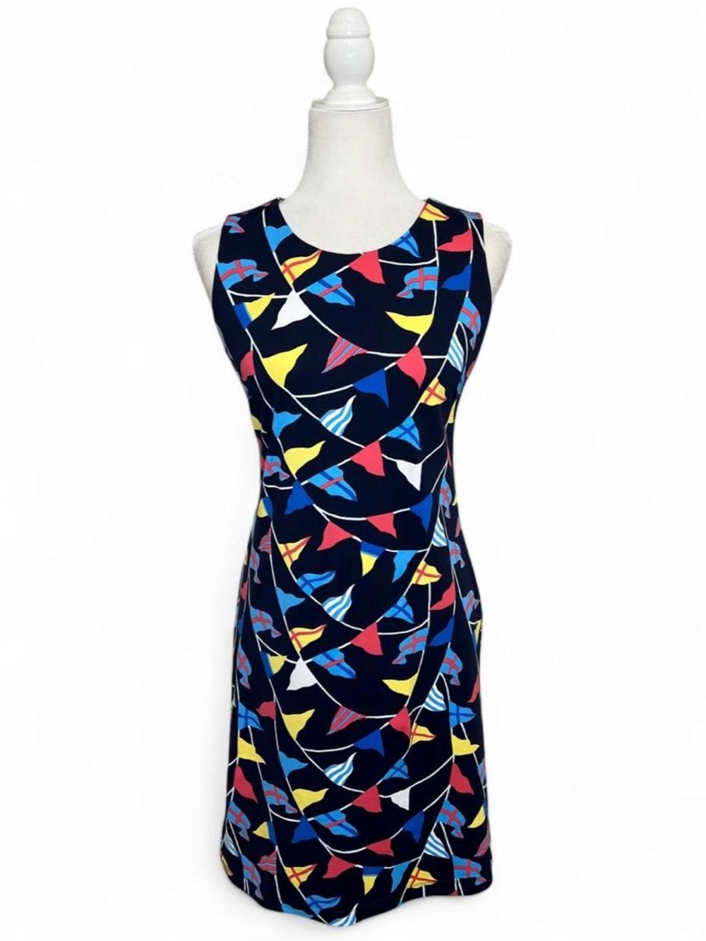 J. Mclaughlin navy flag print Catalina Cloth knee length sleeveless Dress